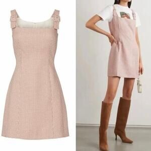 ALEXACHUNG Pink Green Houndstooth‎ Shift Sleeveless Square Neck Dress Sz 4